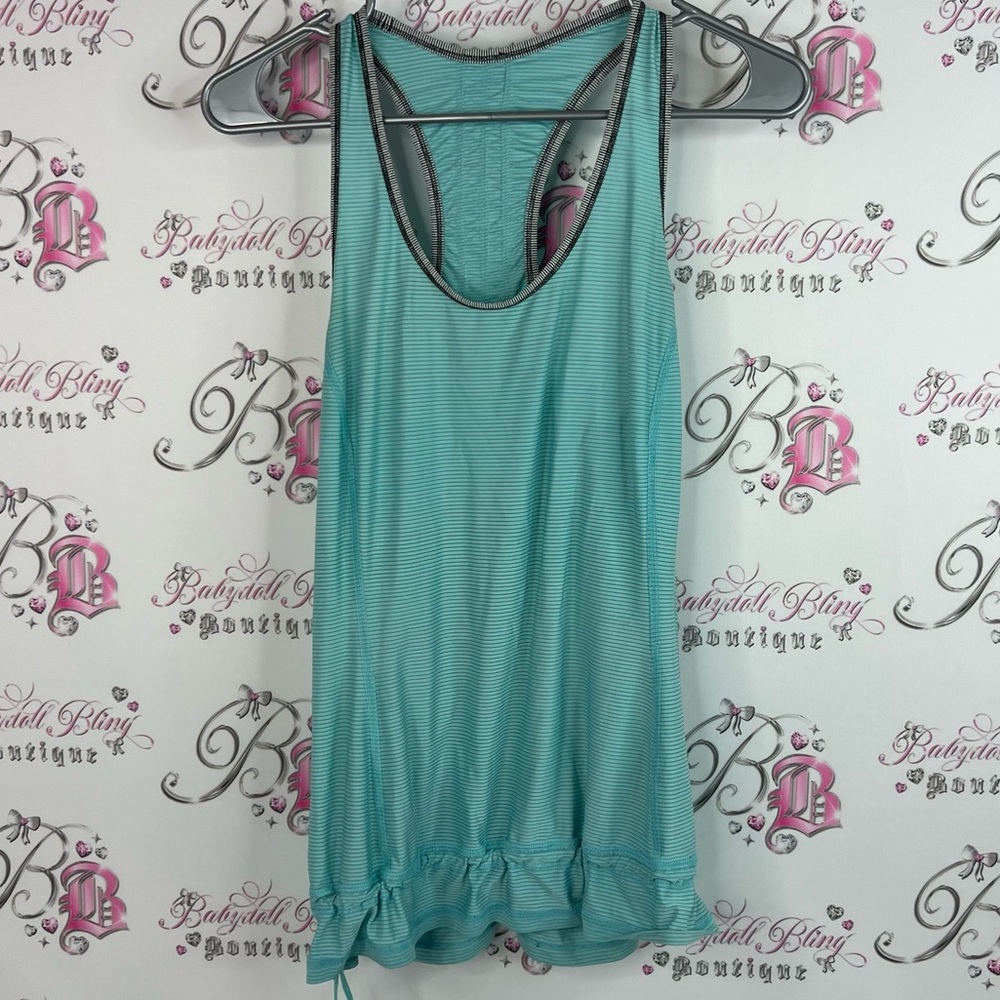Lululemon tank top stripes racer back Teal Sleeveless Ruffle Hem Top ruffles